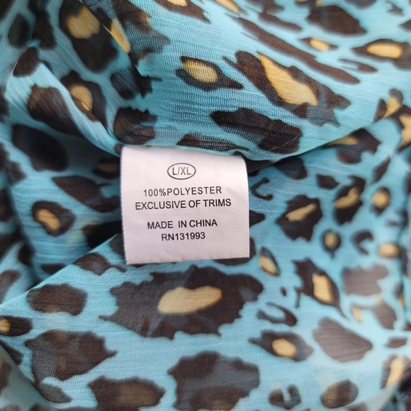 Mud Pie Womens Blue Green Brown Yellow Leopard V-Neck Swim Cover Up Tie L/ XL - Picture 9 of 14